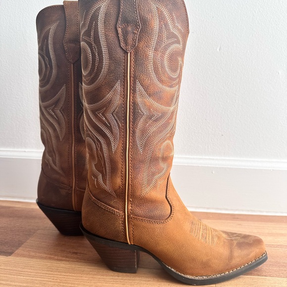 Durango Brown Tan Leather Western Heeled Boots - Picture 2 of 8